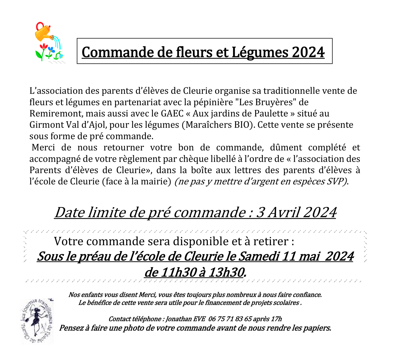 annonce commande fleurs 2024