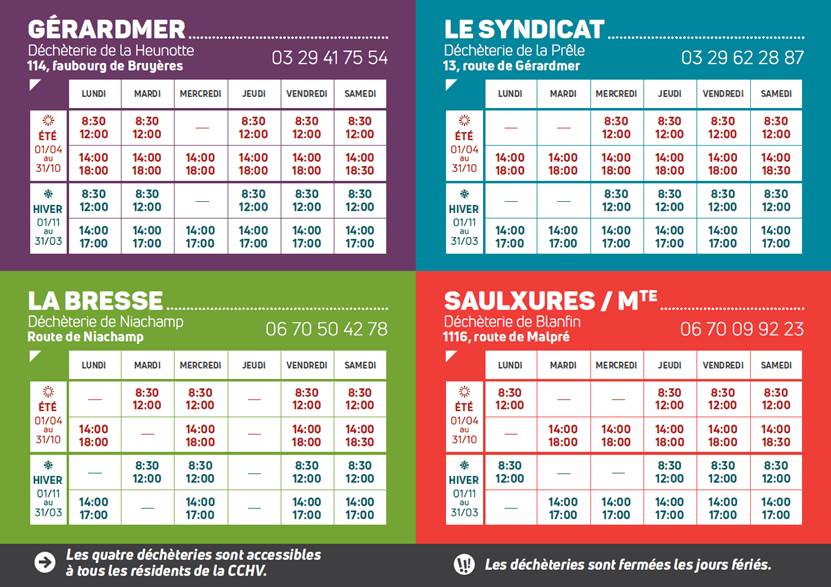 horaires dechetteries cchv