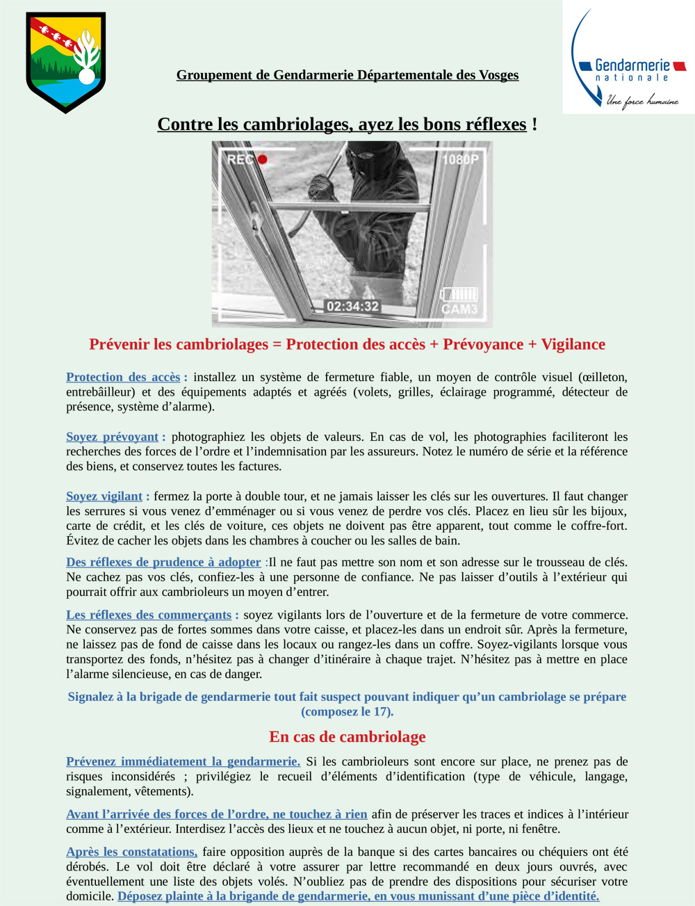 Cambriolages - ayons les bons réflexes